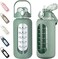 kytffu 64oz Glass Water Bottles with Straw, Half Gallon Motivational Glass Bottle with Silicone Sleeve and Time Marker, 2L Leakproof Large Glass Water Jug for Gym Home Office,olive
