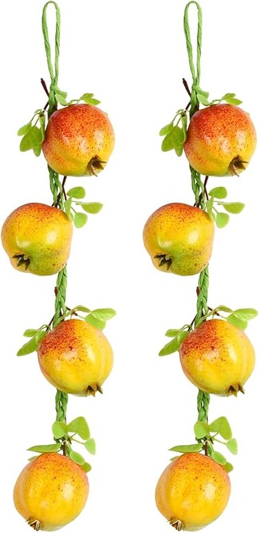 KASTWAVE Artificial Fruit Hanging Strings, 2Pcs Fake Pomegranate Bunch Lifelike Fruit for Home Kitchen Hanging Ornaments Farmhouse Wall Decor Photography Props