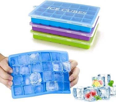 Ice Cube Trays 3 Pack, Top1Shop Silicone Ice Tray with Removable Lid Easy-Release Flexible Ice Cube Molds 24 Cubes per Tray for Cocktail, Whiskey, Baby Food, Chocolate, BPA Free