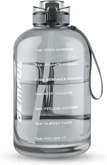 GEMFUL 3 Liter Water Bottles with Handle Motivational BPA Free Big Jugs for Fitness Man
