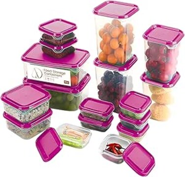 Aind 17pcs Kitchen Organizer Plastic Food Storage Container Set   Meal Prep &amp; Fridge Organizers   Fresh-Keeping Storage Box   Reusable BPA-Free Food Storage for Kitchen &amp; Pantry (Red)