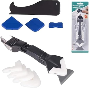 3 in 1 Silicone Caulking Tools(stainless steelhead) Silicone Sealant Finishing Tool Grout Scraper, Reuse and Replace 5 Silicone Pads, Great Tools for Kitchen Bathroom Window, Sink Joint