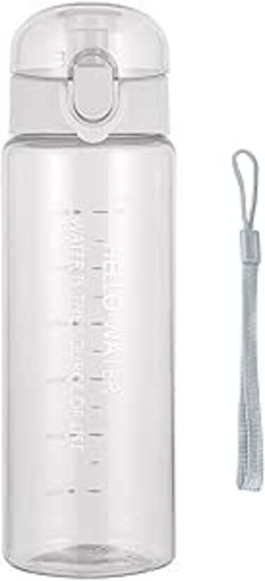 Lizbin Water Bottle Sports Water Bottle, Reusable Clear Water Bottle BPA-Free Water Bottle, Leak-Proof Plastic Water Bottle with Carrying Strap, Flip Top Drink Bottles for Travel Gym (26oz, White)
