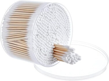 MOCUI Bamboo Cotton Swabs Double-Tipped Round Thick Tips   100% Cotton Biodegradable &amp; Organic Unbleached Natural   Q-tips Safety Swabs   Wooden Cotton Buds For Ears Makeup or Nails 500 Count