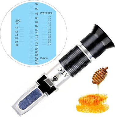 XRCLIF Honey Refractometer with ATC, Portable Hand Held Refractometer with LCD Display (Baume:38-43&deg;;Brix:58-92%;Water:12-27%) Sugar Content Meter for Honey Fruit Beverages etc.
