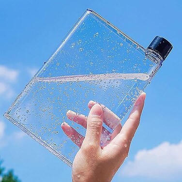 Reusable slim flat reusable water bottle 420 ml, easy to carry, can be put in your pocket or randomly placed in the corner, suitable for school, sports, travel and meals with leak-proof cap.