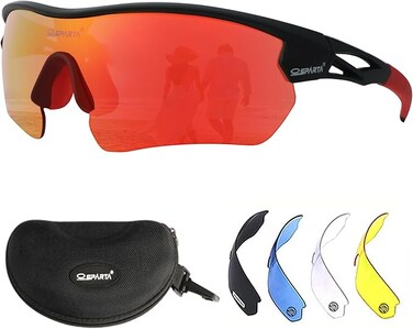 Polarized Sports Sunglasses UV400 with 5 Interchangeable Lenses,Mens Womens Baseball Driving Fishing Golf Running Cycling Glasses