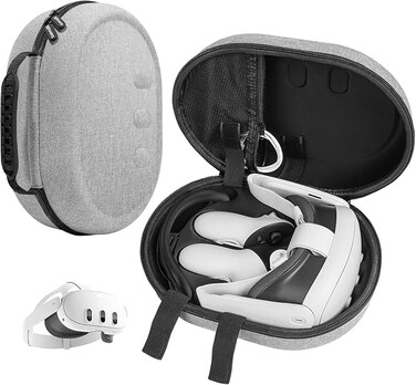 Hard Carrying Case for Meta Quest 3, Portable Protection Accessories for Oculus Quest 3, Compact design, Multiple Compartments (Grey)