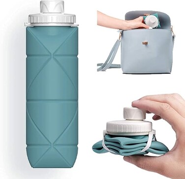Collapsible Water Bottles Cups Leakproof Valve Reusable BPA Free Silicone Foldable Travel Water Bottle Cup for Gym Camping Hiking Travel Sports Lightweight Durable (Dark Green)