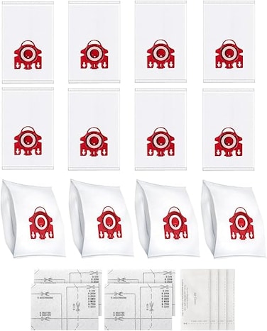Intendvision 12 Packs 3D Airclean Bags Compatible for Miele 3D FJM Vacuum Cleaner Bags FJM Dustbags, for Complete C1, Compact C1, Compact C2, S6, S4, S700 S500 S300 S200 Series with 4 Set Filters