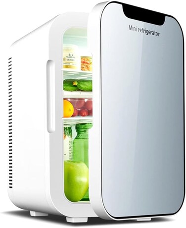 Mini Fridge, 24-Can Travel Refrigerator, Tempered Glass Panel,Home Skincare Refrigerator, AC/DC12V Portable Thermoelectric Cooler and Warmer for Car,Office, Food, Drinks, Skincare (Silver)