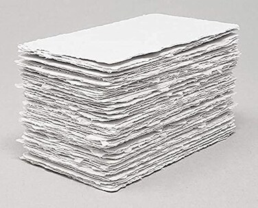 Paper A6 100% Cotton Handmade Deckle Edges 300gsm White, Eco Friendly and Sustainable -for Calligraphy, Greetings Card, Invitations, Wedding Stationery, and Printmaking (25 sheets)