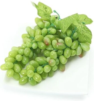 YATAI Artificial Grape with Green Leaves, 2pcs Realistic Faux Green Grapes, Non-Toxic &amp; Long-Lasting Decorative Fake Fruit Decor, Simulation Fruit, Faux Fruits for Kitchen Display &amp; Commercial Use