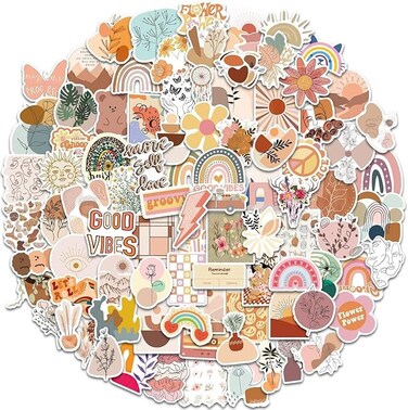 Pack of 200 Boho Stickers for Laptop, Phone, Water Bottle, Skateboard, Suitcase, Guitar, Pad, Cute Aesthetic Vinyl Stickers, Waterproof, Scrapbook Stickers