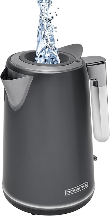 Polaris PWK1746CA Water Way Pro Electric Kettle 1.7L, Rapid Boil, Auto Shut-Off, Ergonomic Handle, Water Level Indicator, Quick Heating, Grey