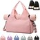 Gym Bag Womens, Yoga Mat Bag Sport Travel Bag with 2pcs Shoes Compartment, Waterproof Sports Gym Bag for Sport Travel Hiking (Pink)