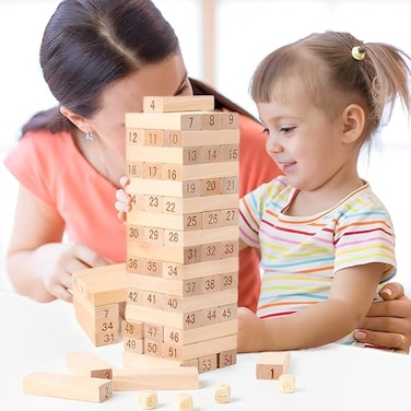 54PCS Tumble Tower Game for Kids and Adults, Wooden Blocks Stacking Games, Kids Learning Stacking Game, Gifts for Boys Girls, Family Game Night Classic Game, Standard Size