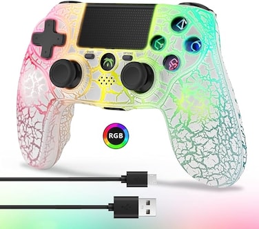 Wireless Controller for PS4, Wireless Remote Gamepad with Unique Cracked Design/Dual Vibration/6-Axis Motion Sensor/Audio Function, Game Controller Widely Compatible with PS4/PC/iOS(White)
