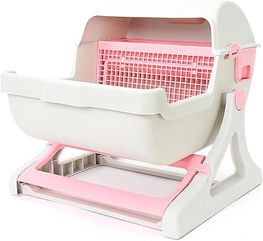 KEPFITESE Self-Cleaning Litter Box, Semi-Automatic Quick-Cleaning, Semi-Closed Anti-Odor, Pink-White, Cat, Cat Owners, 45.7*48.9*53.5cm