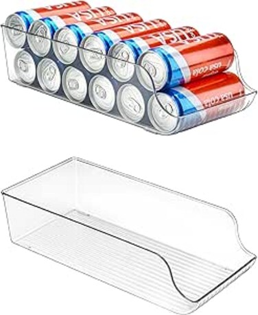 Puricon 2 Pack Skinny Can Drink Dispenser Organizer for Refrigerator, Clear Plastic Tall Skinny Soda Pop Cans Holder Container Storage Bin for Fridge Freezer Pantry Cabinet Kitchen -for Skinny Can
