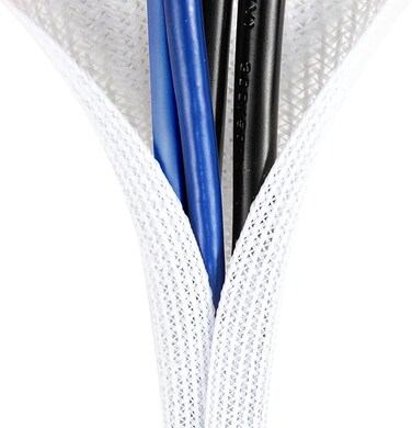 6.6ft - 2/3 inch White Cable Sleeve Cover, Cord Protector Management Wire Loom Tubing Cable Sleeve Split Sleeving for Desk PC TV Computer Cable Protect Cat from Chewing Cord, White