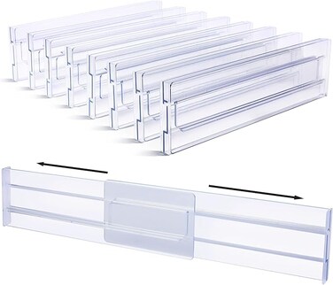 Vtopmart 8 Pack Drawer Dividers Organizer, Adjustable 3.2 High Expandable from 12-21&rdquo; Organiser, Clear Plastic Drawers Separators for Clothing, Kitchen Utensils and Office Storage