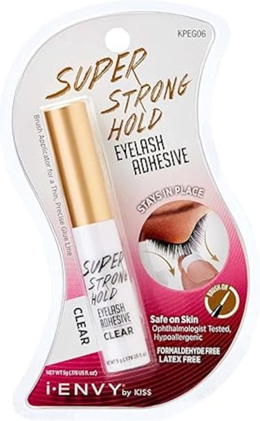 i-Envy by KISS Super Strong Hold Eyelash Adhesive, Waterproof Long-Lasting Strip Lash Glue, Natural-Looking Allergy &amp; Latex Free with Brush Applicator (Clear)
