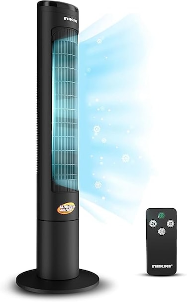 Nikai Tower Fan, 40" Height, LED Touch Panel, Remote Control, 80&deg; Oscillation, 12-Hour Timer, Quiet Operation, Powerful Airflow, Energy Efficient, Ideal for Home or Office Use, Black (NTOF4001RL)
