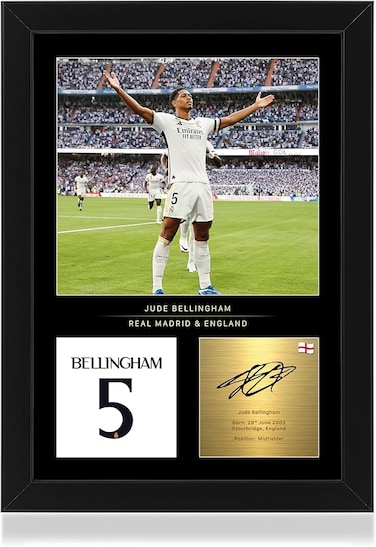 Win FC Jude Bellingham A4 Framed Photo Display - Reproduced Digital Signature - Gift For Real Madrid Fans