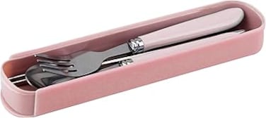 Shallow Cutlery Set Box- 1 Spoon, 1 Fork and 1 Pair of Chopsticks- Stainless Steel - Pink