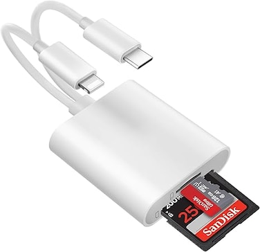SD Card Reader for iPhone [Apple MFi Certified] 2 in 2 SD Card Adapter USB C Lightning to SD/Micro SD, Dual Slot Memory Card Reader for iPhone16 15/iPad/Samsung/Camera/SDHC/SDXC