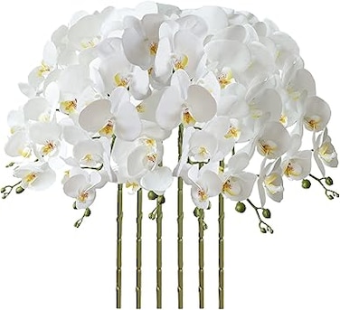 FagusHome 32" Artificial Phalaenopsis Flowers 6 Pcs Artificial Orchid Flowers Stem Plants for Home D&eacute;cor (6Pcs)