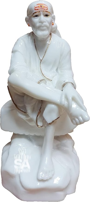 S A Gifts Sai Baba Murti Marble Dust Idol Statue for Pooja (White) (3.5 Inch)