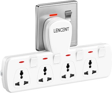 Multi Plug Extension Socket, 4 Way Electrical Outlet Extender, Wall Charger, Universal Plug Adapter, Charging Station for Home, Office, Kitchen, Individually Switched