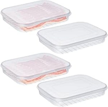 Azonee 4 Pack Refrigerator Organizer Bins,Food Storage Container with Lids for Fruit, Vegetables, Bacon Meat Cheese Keeper Marinade Tray, Stackable Freezer Storage Containers, BPA-Free