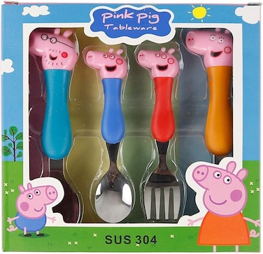 Peppa Set Kids Spoon Fork Children Baby Tableware, Multicolor, PPS-01