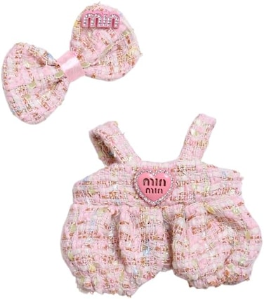 17cm Doll Clothes Suitable for 17cm labubu Dolls Accessories Sitting 1bow+1jumpsuit Pink Set No Doll