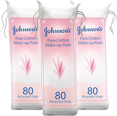 Johnson&rsquo;s   Pure Cotton Makeup Pads, Pack of 3x80 Rounded Pads
