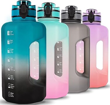 Half Gallon Water Bottle with Handle and Straw 74oz Big Sport Water Jug Large Motivational 2.2l Bpa Free Leakproof Bottles for Gym Yoga Camping Outdoor Travel