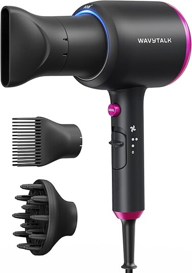 Wavytalk Professional Hair Dryer with Diffuser, 1875W Blow Dryer Ionic Hair Dryer for Women with Constant Temperature, Hair Dryer with Ceramic Technology Fasting Drying Light and Quiet, Black
