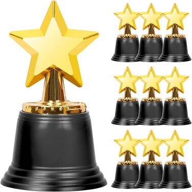 10Pcs Mini Star Trophy Awards, 4.5 Inch Gold Award Trophies Plastic Star Trophy Cups for Adults Kids Party Favors, Games/Competitions Winning Prizes and Celebration Rewards