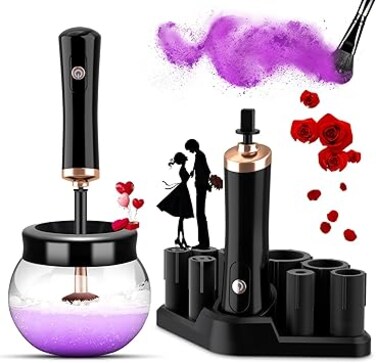 DOTSOG Makeup Brush Cleaner Dryer ,Electric Makeup Brush Cleaner Machine with 8 Rubber Collars,Deep Cosmetic Automatic Brush Spinner for all brushes,Wash and Dry in Seconds(Black)