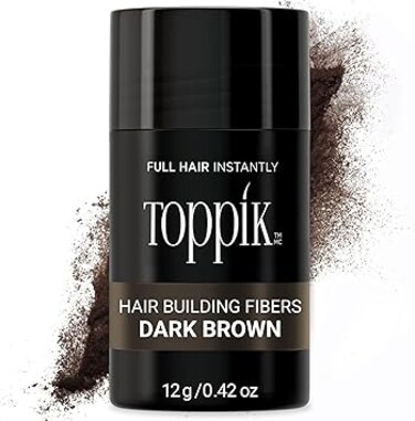 Toppik Hair Building Fibers with Premium Keratin Fibers Conceals Hair Thinning and Hair Loss for Fuller Looking Hair that Gives Completely Natural Look For Men and Women Dark Brown, 12 Grams