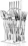 Oyalah 24 Pieces Tableware Set with Holding Stand, Stainless Steel Cutlery Set Flatware Utensils Including Steak Knife/Fork/Spoon (Silver)