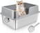SLEEPHEAD&reg;Stainless Steel Litter Box with High Sides,Anti-Splashing Large Box with Handle for Big Cats,Non-Sticky Large Metal Litter Box,Anti-Leakage Big (Grey)（50 * 35 * 25）