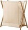Jorunb Bamboo Laundry Hamper Sorter Cart, Portable and Collapsible Folding Clothes Laundry Basket Storage with Removable Liner Bag, X Frame, Bamboo Laundry Organizer Cabinet for Bathroom (White)