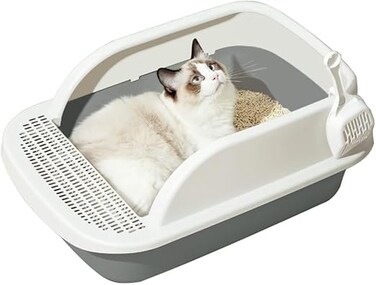 NeoStyle Semi-enclosed Cat Litter Box With Round Edges Large Anti-splash Box With Cat Litter Shovel Cat Sandbox Cat Toilet (Extra large)