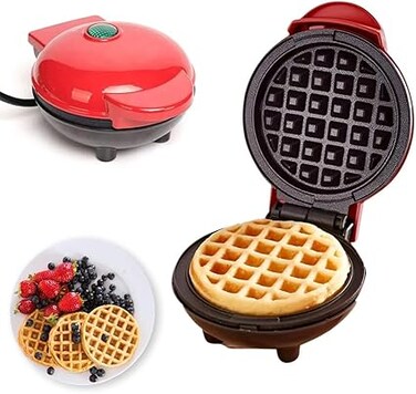 Mini Waffle Maker   Quick Heat-Up, Non-Stick Waffle Maker for Pancakes, Breakfast, Desserts &amp; Snacks   Compact, Easy to Clean, Includes Recipe Guide   Perfect waffle maker for kids and families   Red