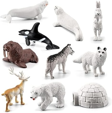 COOLive 10PCS Realistic Polar Animals Figurines Toy Mini Arctic Animals Toys Set 1-2 Inch Plastic Arctic Tundra Deer Toy Animal Small White Bear Arctic Fox Kids