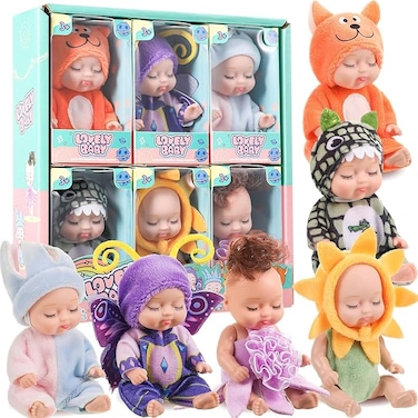 6 Pcs Mini Baby Dolls, Mini Doll Set, 5 Inch Lifelike Realistic Baby Dolls Mini Reborn Cute Baby Dolls Tiny Baby Doll Easter Egg Fillers Birthday Gifts Set for Girls Toddlers Kids Basket Stuffers